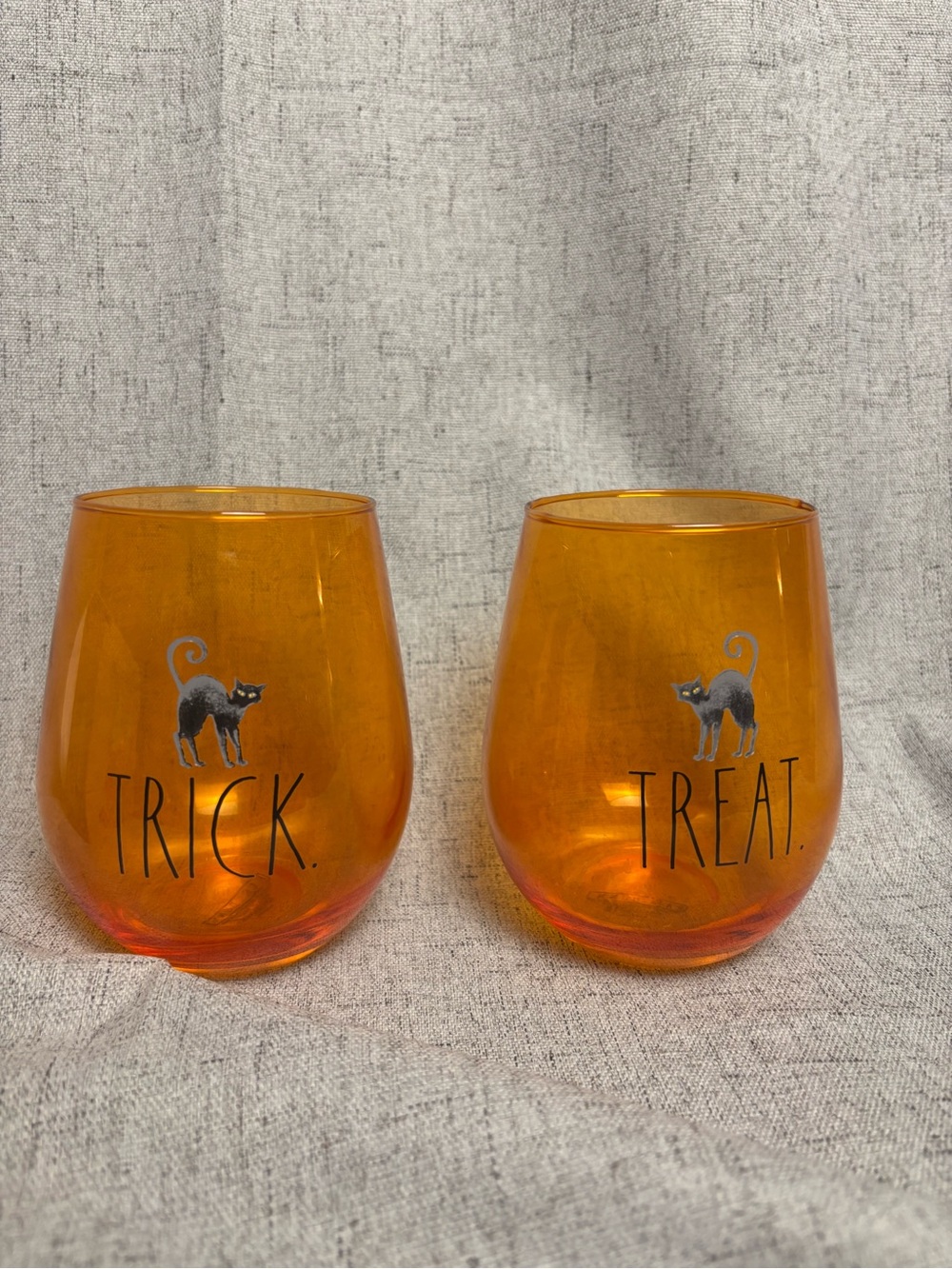Rae Dunn Orange Halloween Stemless Glasses - Set of 2
